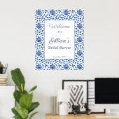 Elegant blauw-wit patroon Bruiloft Welcome Poster (Thuiskantoor)
