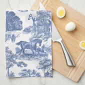 Elegant Blauw Wit Rustiek Paarden Toile Theedoek (Quarter Fold)