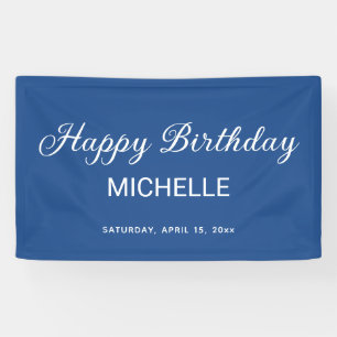 Elegant Blauw Wit Schrift Gelukkig Verjaardag Spandoek