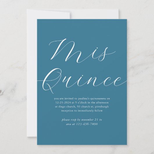 Elegant Blauw Wit Script Quinceañera Kaart (Voorkant)