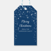 Elegant Blauw Wit Sneeuw Winter Vrolijk Kerstfeest Cadeaulabel (Voorkant)