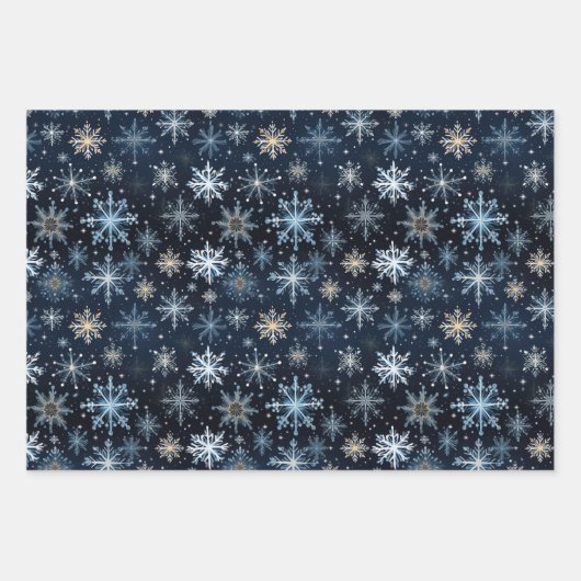 Elegant Blauw Wit Sneeuwvlok Patroon Inpakpapier Vel (Voorkant 2)