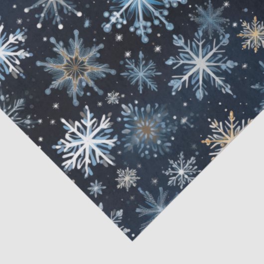 Elegant Blauw Wit Sneeuwvlok Patroon Tissuepapier (Detail)