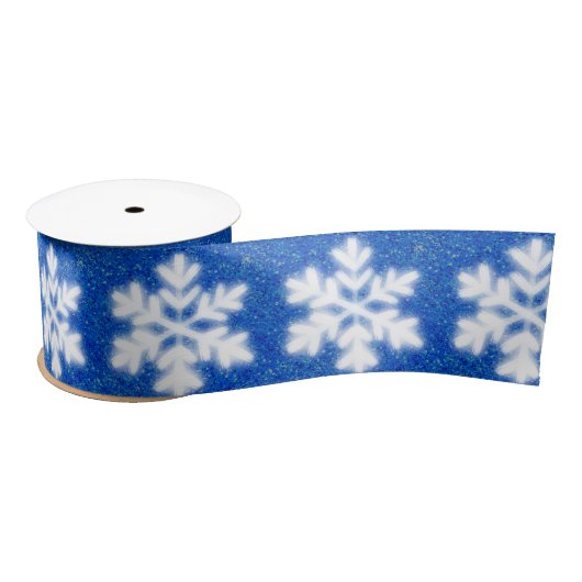 Elegant blauw wit sneeuwvlokpatroon satijnen lint (Spoel)