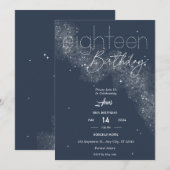Elegant Blauw & Wit Stardust 18e verjaardagsfeestj Kaart (Voorkant / Achterkant)