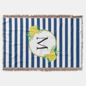 Elegant Blauw Wit Strepen Italiaanse Citroenen Mon Deken (Voorkant)