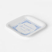 Elegant Blauw Wit Tegel Vrijgezellenfeest Papieren Bordje (Gebogen)