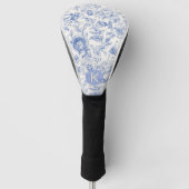 Elegant Blauw & Wit Toile Bloemmotief Monogram Golfheadcover (Voorkant)