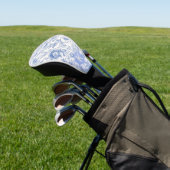 Elegant Blauw & Wit Toile Bloemmotief Monogram Golfheadcover (Insitu)