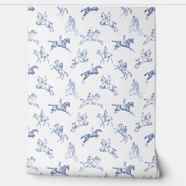 Elegant Blauw Wit Toile Paardrijden Behang