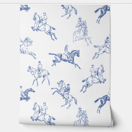 Elegant Blauw Wit Toile Paardrijden Behang