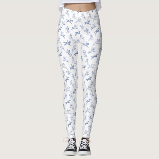 Elegant  Blauw Wit Toile Paardrijden Leggings (Voorkant)