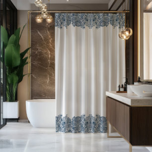 Elegant blauw & wit vintage paisley streep douchegordijn