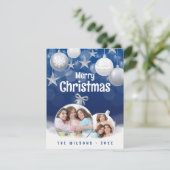 Elegant Blauw, Wit Vrolijk Kerstfeest 2 Familie Fo Feestdagenkaart (Staand voorkant)