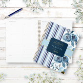 Elegant Blauw Wit Waterverf Bloemen Custom Jaarlij Planner