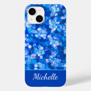 Elegant Blauw Wit Waterverf Bloemen Monogram Case-Mate iPhone 14 Hoesje