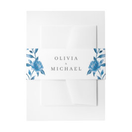 Elegant blauw & wit waterverf bloemenbruiloft uitnodigingen wikkel