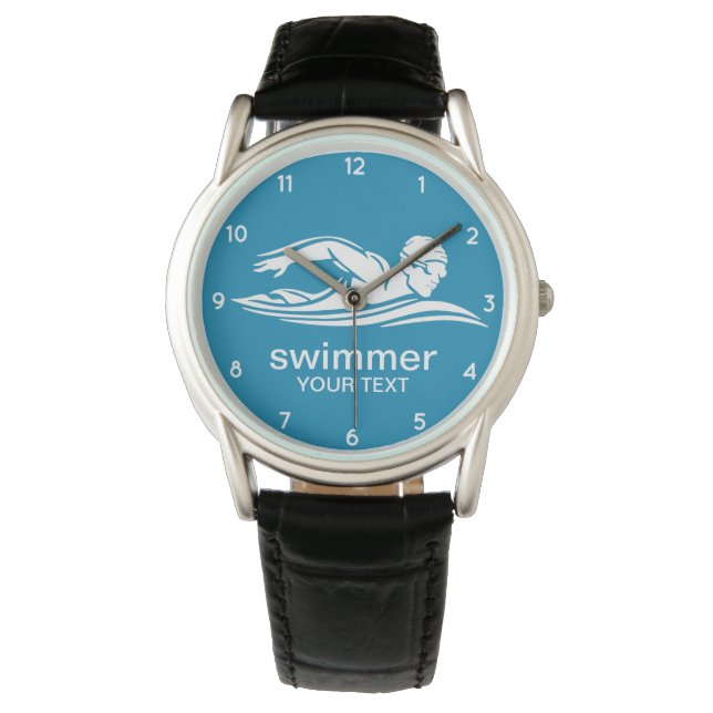 Elegant Blauw Wit Zwembad Water Horloge (Voorkant)