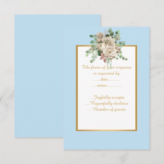ELEGANT BLAUW WITTE BLOEMEN CUSTOM RSVP KAARTJE (Voorkant / Achterkant)