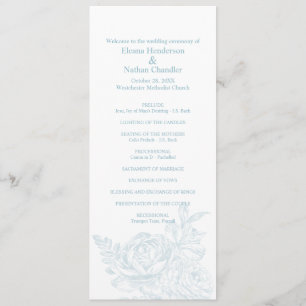 Elegant Blauw Witte Bloemige Huwelijksprogramma Programmakaart