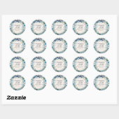 Elegant Blauw Witte Bloemige Vrouw 40e Verjaardag Ronde Sticker (Vel)