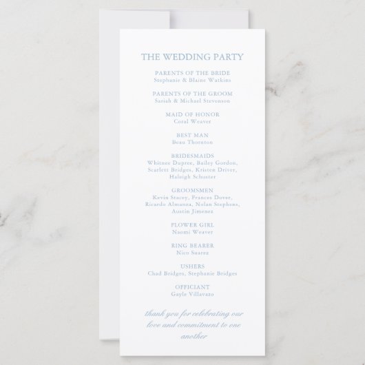 Elegant Blauw Witte Klassieke Vintage Trouwprogram (Achterkant)