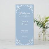 Elegant Blauw Witte Klassieke Vintage Trouwprogram (Staand voorkant)