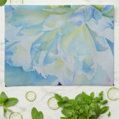 Elegant Blauw witte pioen waterverf bloemig Theedoek (Gevouwen)