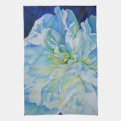 Elegant Blauw witte pioen waterverf bloemig Theedoek (Verticaal)