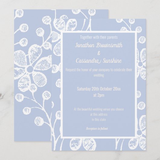 ELEGANT BLAUW WITTE STROOMWEDING KAART (Voorkant / Achterkant)