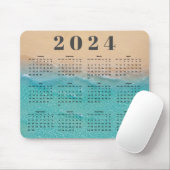 Elegant Blauw Zee Water Zandstrand 2024 Kalender Muismat (Met muis)