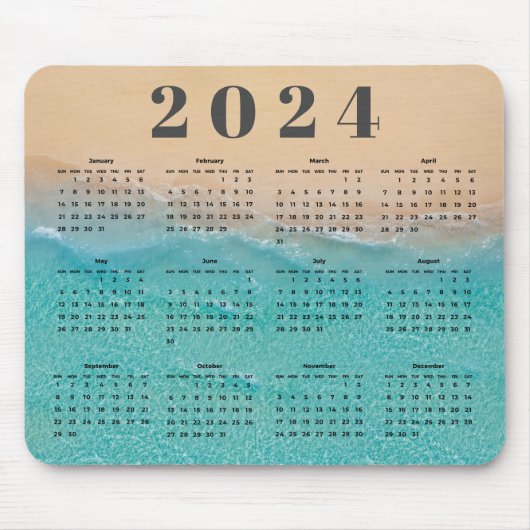 Elegant Blauw Zee Water Zandstrand 2024 Kalender Muismat (Voorkant)