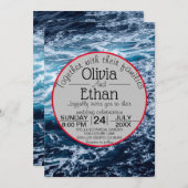 Elegant Blauw Zee Waves Zomer Strand Bruiloft Kaart (Voorkant / Achterkant)