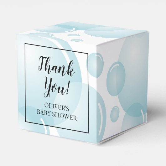 Elegant blauw zeepbellenjongensfeest met baby show bedankdoosjes (Achterkant)