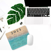 Elegant Blauw Zeewater Zandstrand 2024 Agenda Muismat