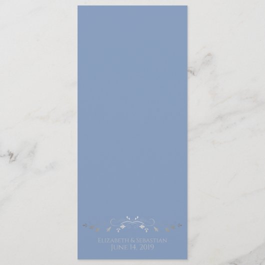 Elegant Blauw & Zilver Filigraan met Harten Bruilo Menu (Achterkant)