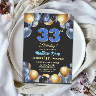Elegant Blauw Zilver Goud 33ste Verjaardagsfeest Kaart
