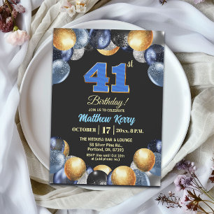 Elegant Blauw Zilver Goud 41e Verjaardagsfeest Kaart