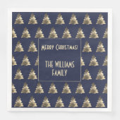 Elegant Blauw Zilver Goud Kerstboom Patroon Servet (Voorkant)