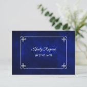 Elegant Blauw Zilver Lijst Trouwmenu RSVP (Staand voorkant)