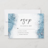 Elegant blauw zilver marmer RSVP (Voorkant)