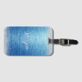 Elegant Blauw Zilver Modern Gepersonaliseerd Bagagelabel (Voorkant (horizontaal))