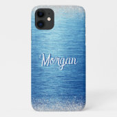Elegant Blauw Zilver Modern Gepersonaliseerd Case-Mate iPhone Case (Achterkant)