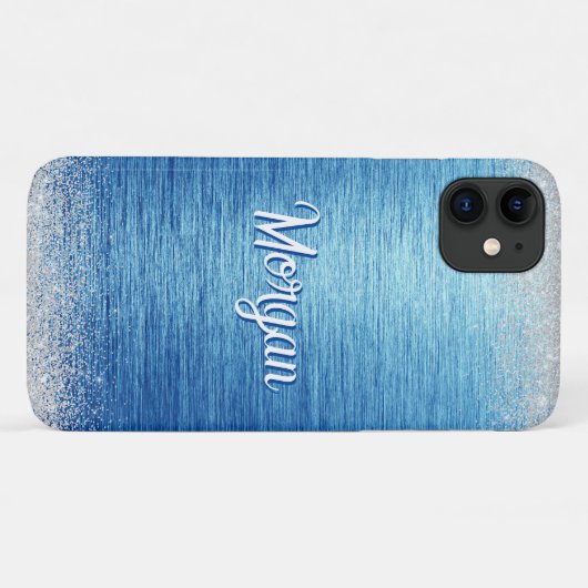 Elegant Blauw Zilver Modern Gepersonaliseerd Case-Mate iPhone Case (Achterkant (horizontaal))