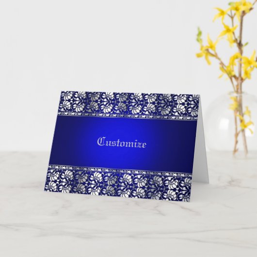 Elegant Blauw & Zilver Persoonlijk Kaart (Gele Bloem)