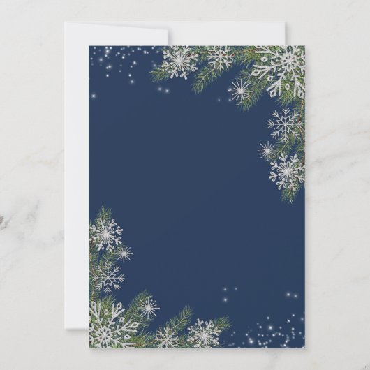Elegant Blauw Zilver Sneeuwvlok Pine Winter Bruilo Kaart (Achterkant)