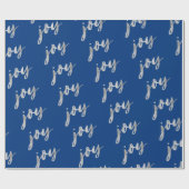 Elegant Blauw Zilver Vreugde Kalligrafie Kerstmis Cadeaupapier (Vlak)