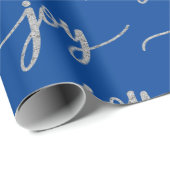 Elegant Blauw Zilver Vreugde Kalligrafie Kerstmis Cadeaupapier (Rol Hoek)