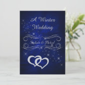 Elegant Blauw Zilver Winter Bruiloft Uitnodiging (Staand voorkant)