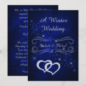 Elegant Blauw Zilver Winter Bruiloft Uitnodiging (Voorkant / Achterkant)